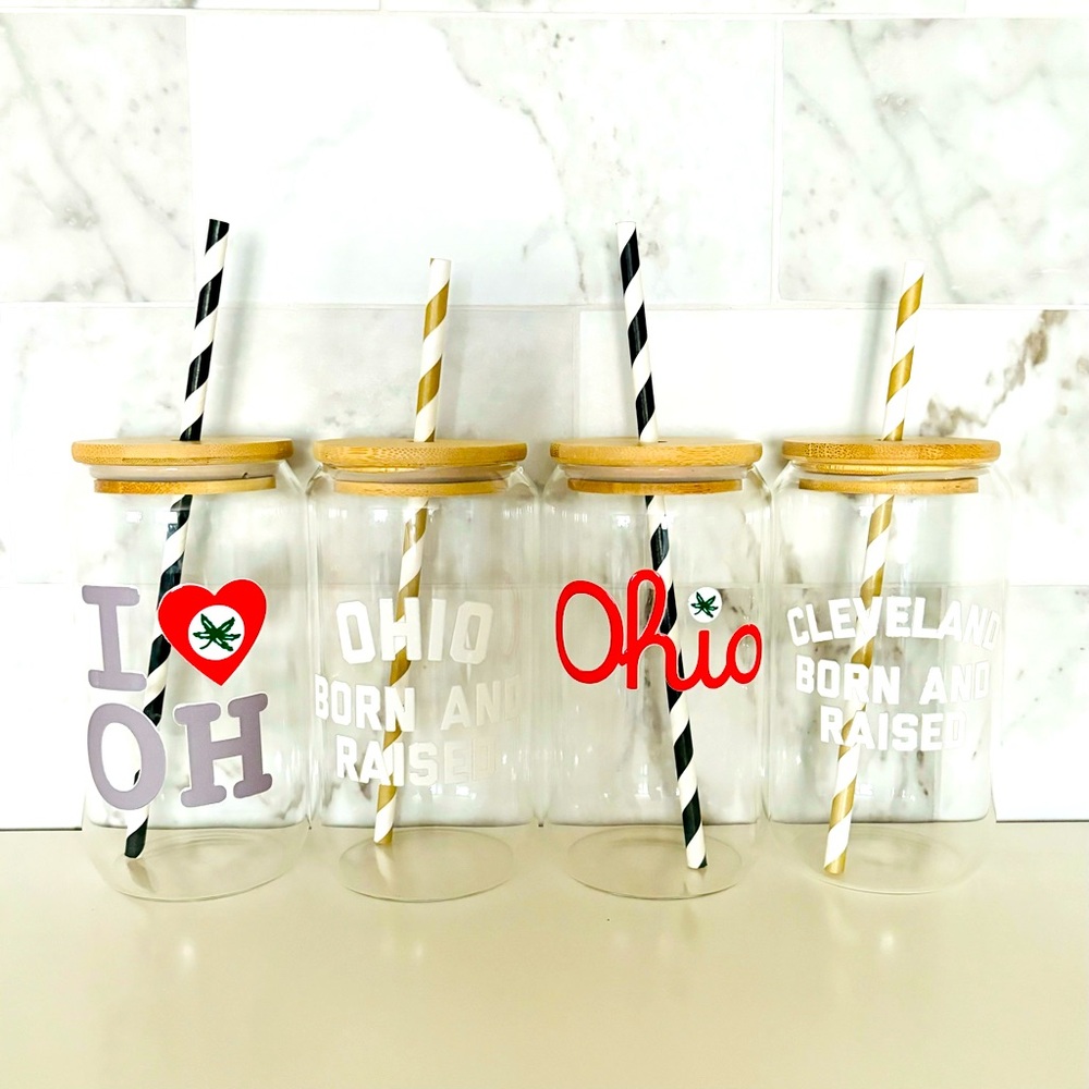 ⭕️🏈🏟 1 GLASS - Ohio State custom beer glass with lid - Picture 1 of 5